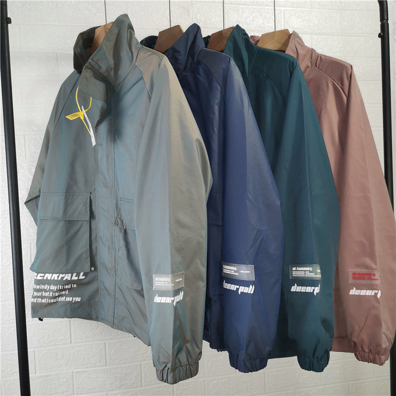 2021秋季渐变工装夹克男大码宽松反光上衣港风bf潮牌帅气机能外套