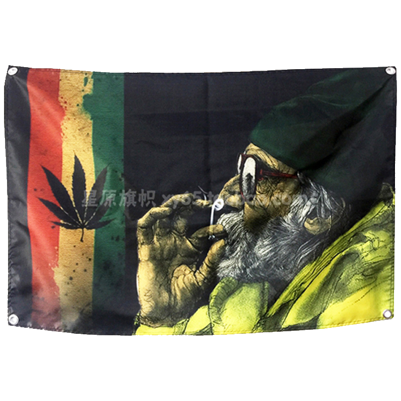雷鬼 红黄绿 牙买加 麻叶摇滚挂旗 酒吧装饰壁挂 挂布 窗帘试衣间