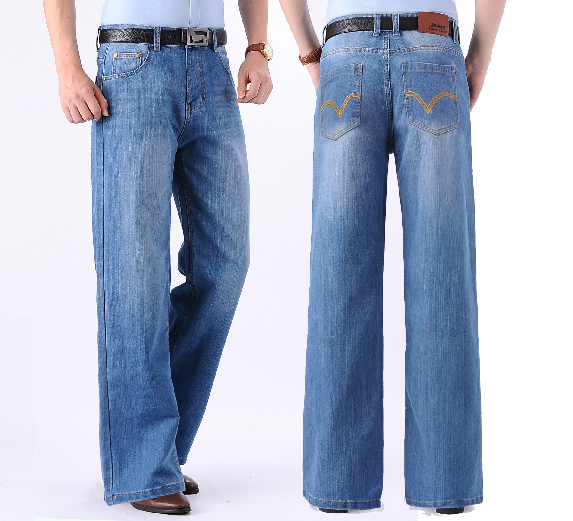 男士港风复古阔腿裤牛仔裤宽松直筒大脚裤阔腿牛仔裤大直筒裤长裤