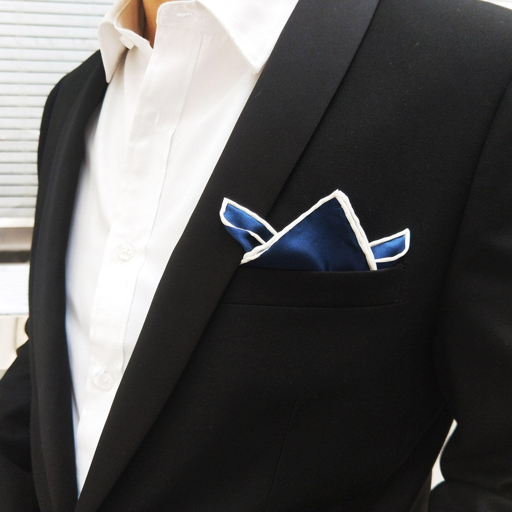 海德公园原创包邮藏蓝色白色边西服韩版真丝桑蚕丝胸巾兜巾口袋巾