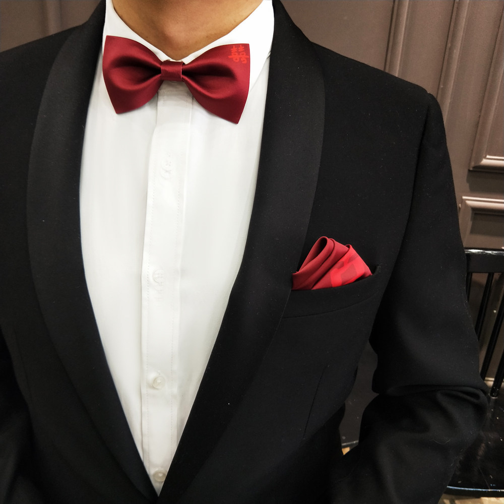 海德公园新郎伴郎领结结婚婚礼喜宴敬酒中国风中式酒红色喜字领结