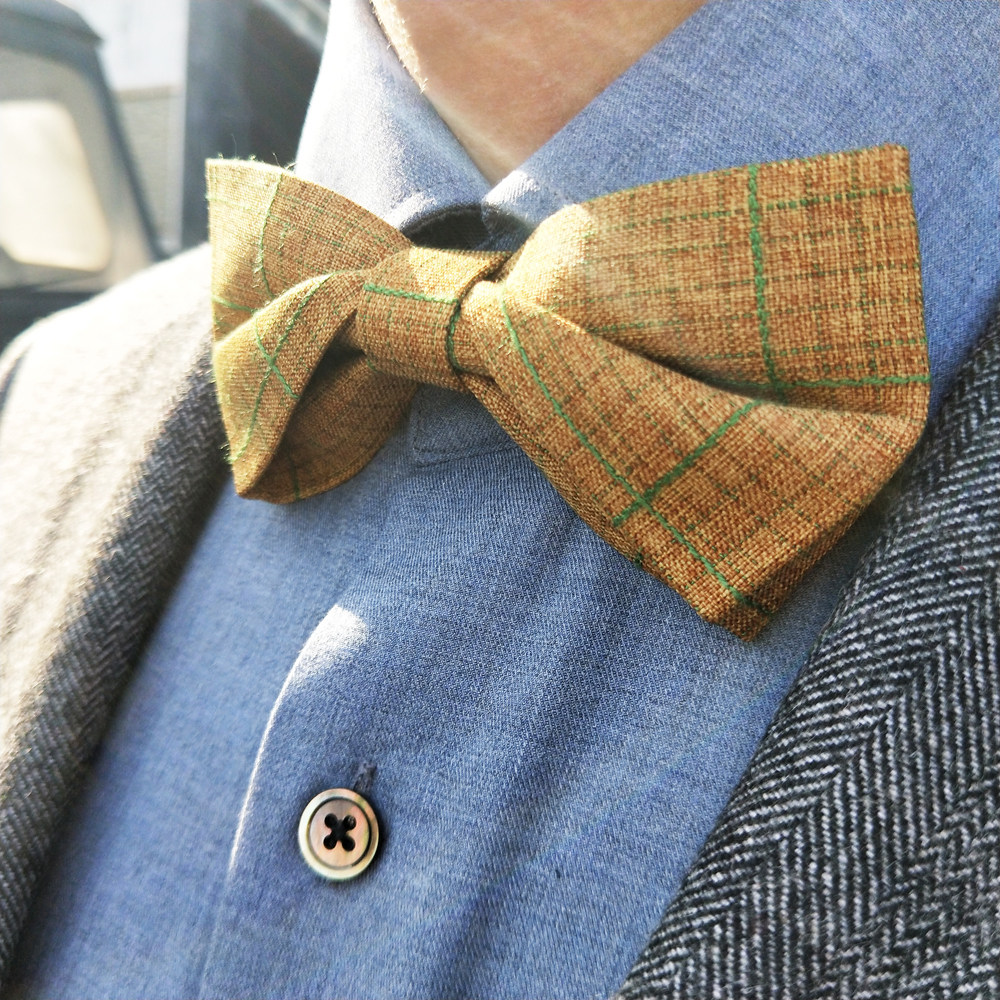 海德公园领结英伦复古森系黄色韩版格毛呢棉麻领结