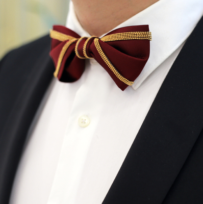 海德公园新品结婚婚礼新郎伴郎伴手礼盒套装男士勃艮第红酒红领结_双