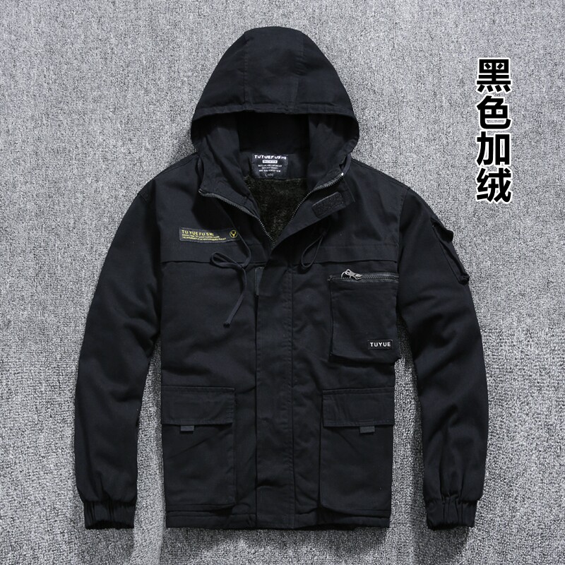 秋冬连帽加绒迷彩服多袋旅行夹克休闲军迷外套工装制服