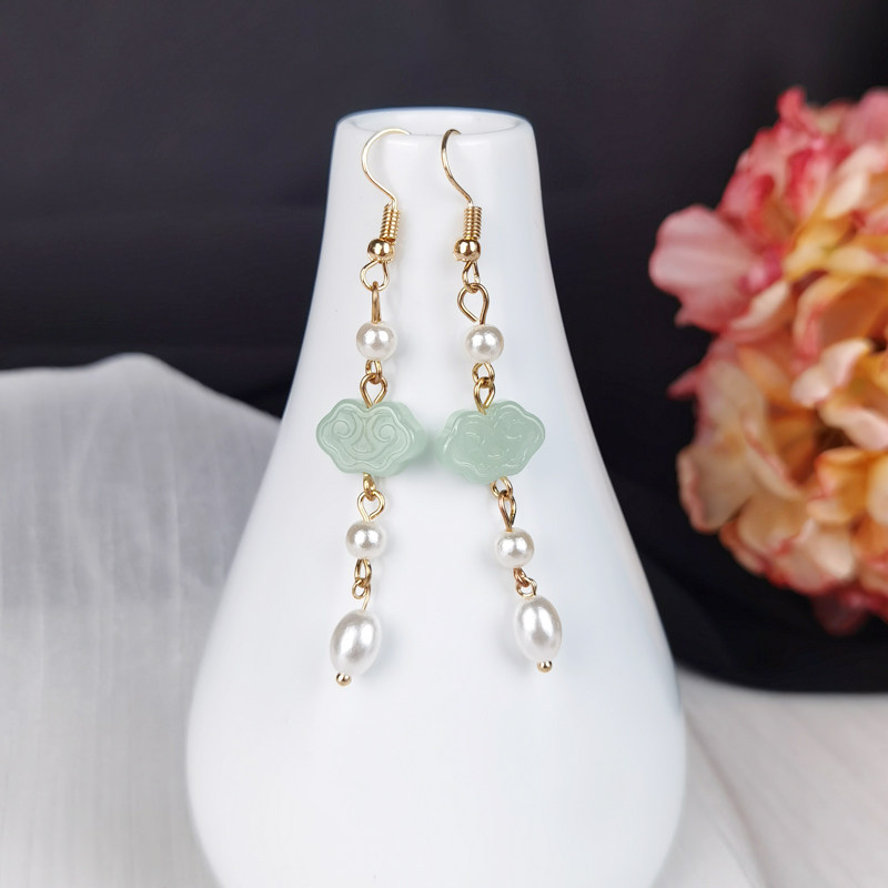 手工古风耳饰耳钩汉服女长款流苏祥云耳环百搭耳环