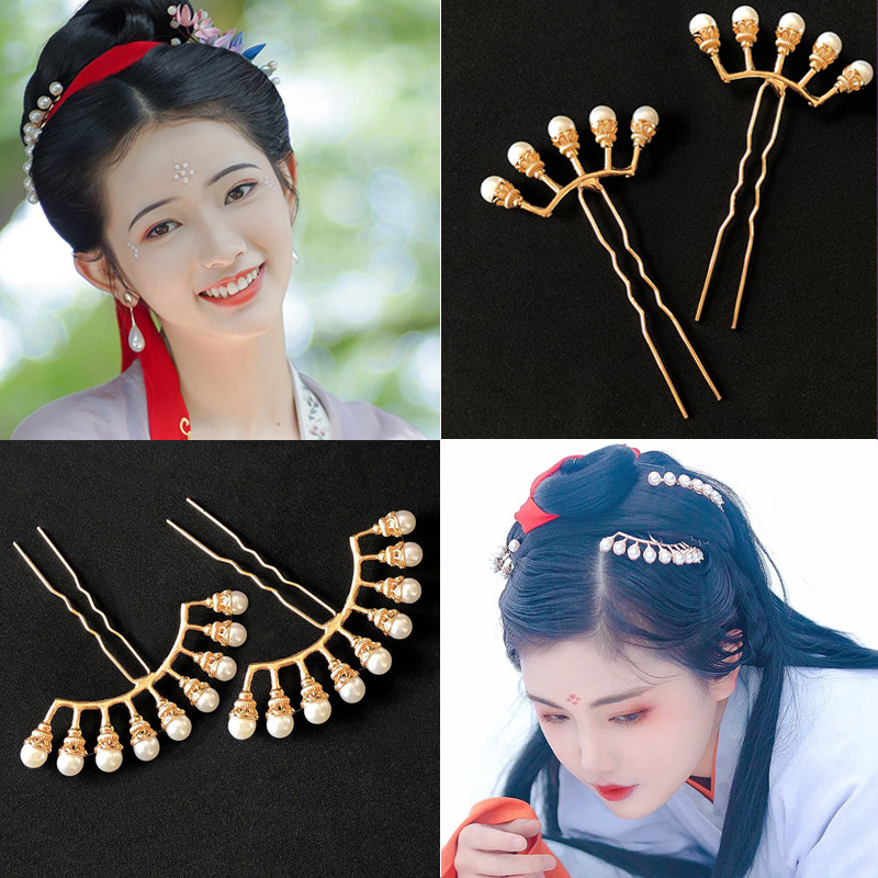 头饰明制排叉五排珍珠九排排簪古风排珠发簪发饰