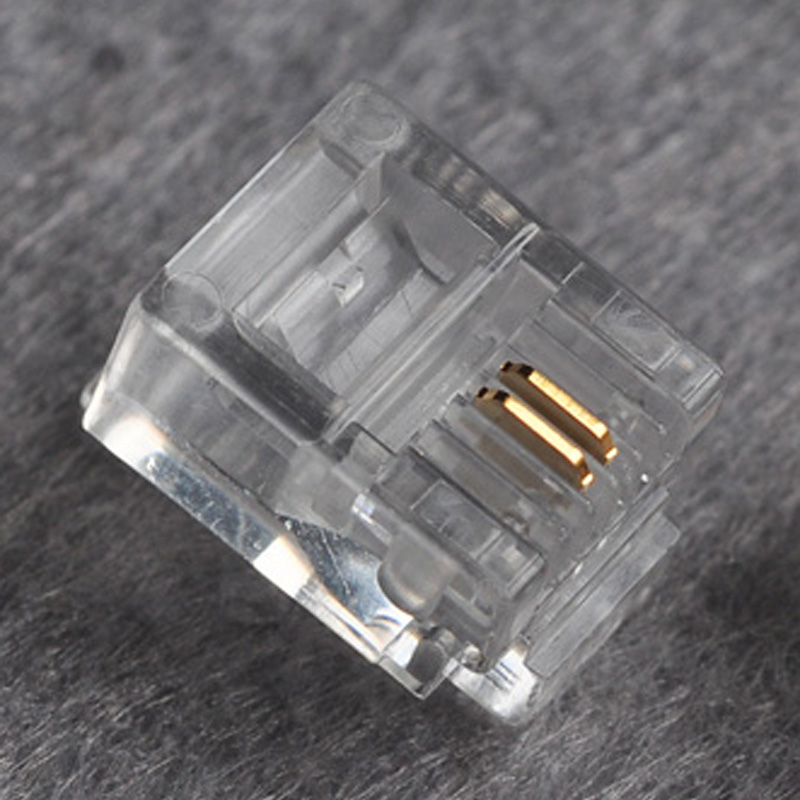 接头东霖6p6c4c电话线水晶rj11两芯rj12铜片镀金水晶头