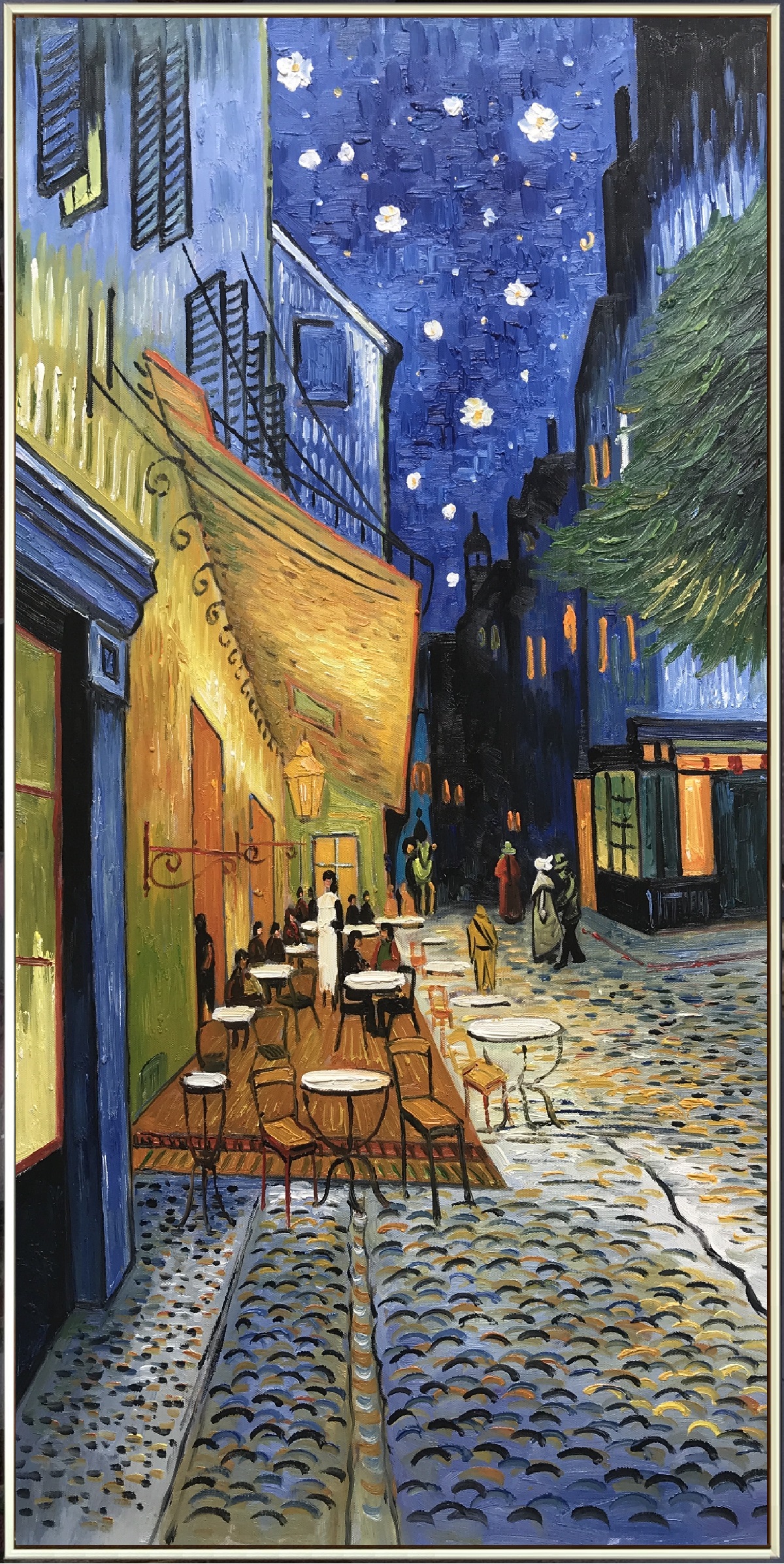 梵高夜间间的咖啡馆竖版手绘玄关过道装饰壁画油画