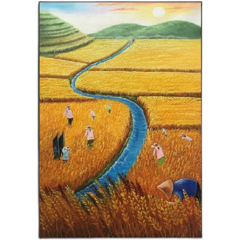 入户玄关过道装饰画梵高丰收手绘高端油画金色油画