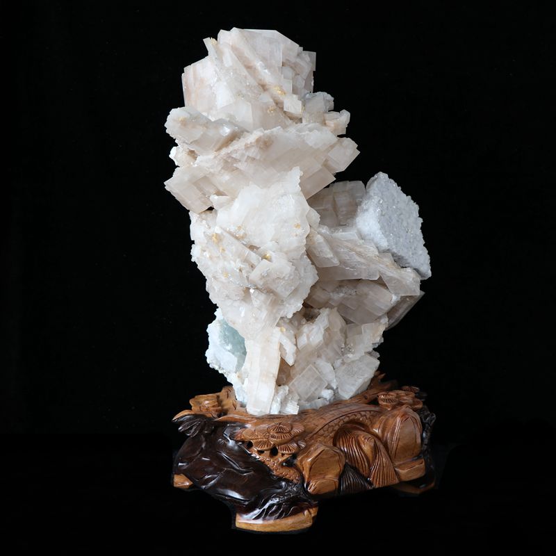 天然海蓝宝方解石共生矿物晶体水晶家居摆件标本摆件