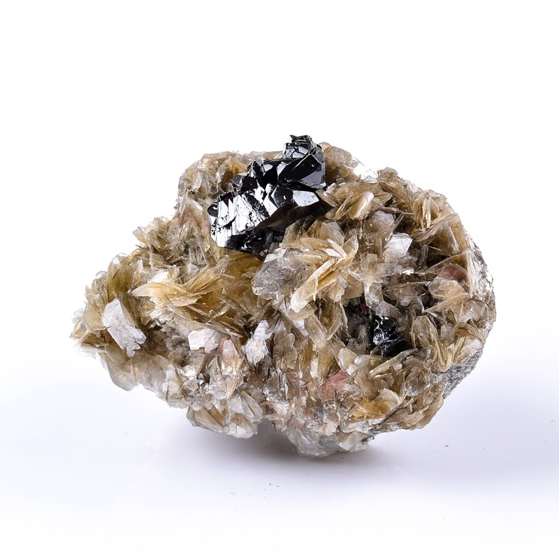 天然锡石云母片共生水晶原石原矿矿物晶体矿石摆件