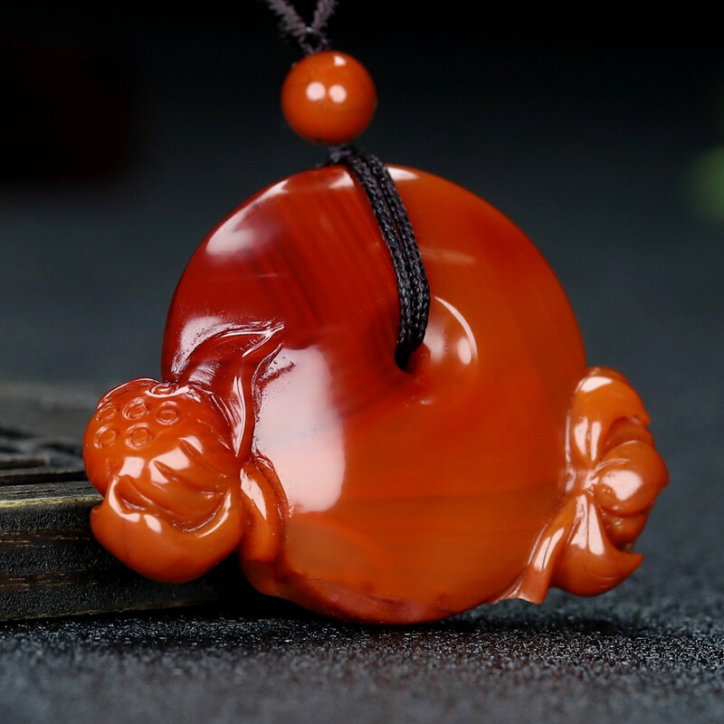 天然凉山南红玛瑙吊坠好运好运连连连平安扣玉坠项坠