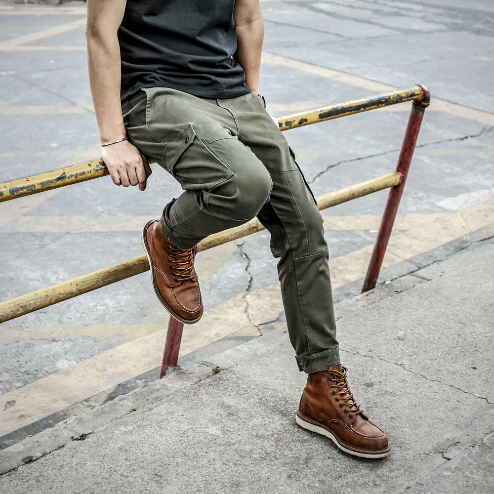 TickTock弹力工装裤男修身洗水裤多袋休闲拼接重磅厚实束脚裤新潮