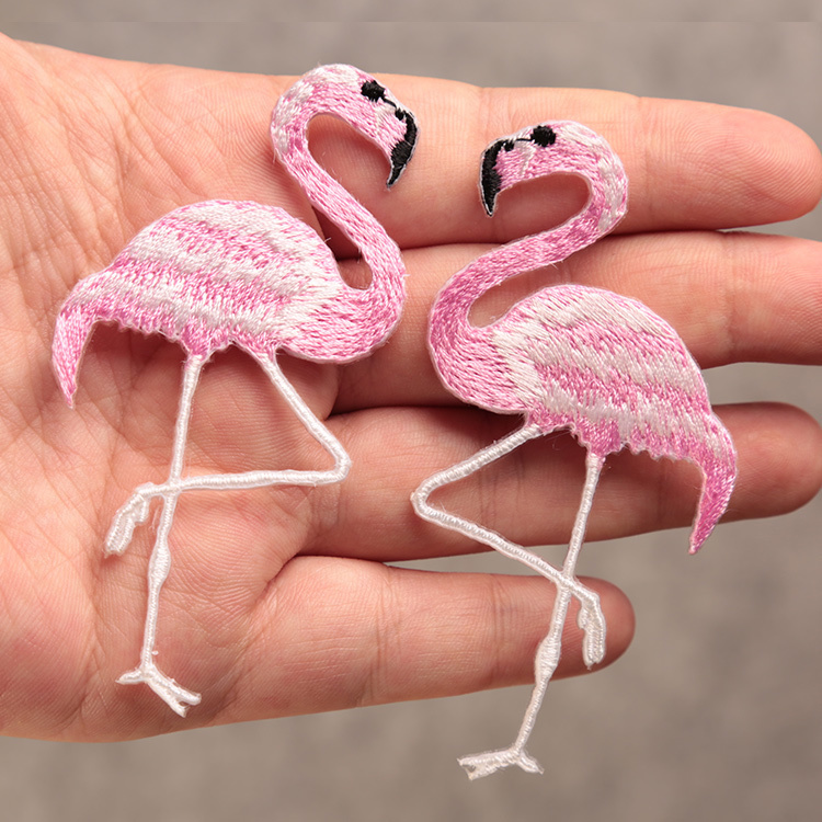 火烈鸟刺绣布贴动物图案绣花私人定制胸针破洞布贴