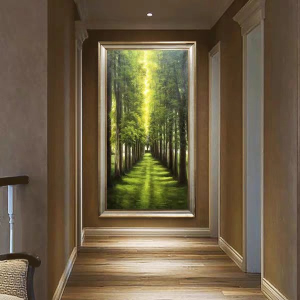 3d立体高清油画森林林荫大道延伸林中小路风景定制壁画