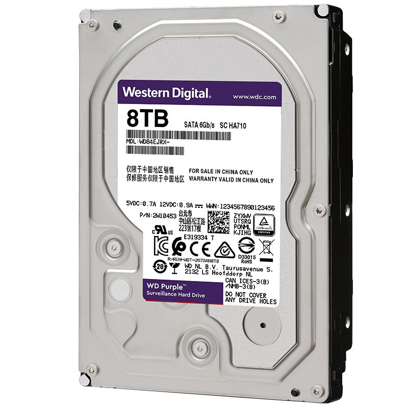 wd西部数据wd84ejrx8tb台式机硬盘8t监控硬盘128m紫盘