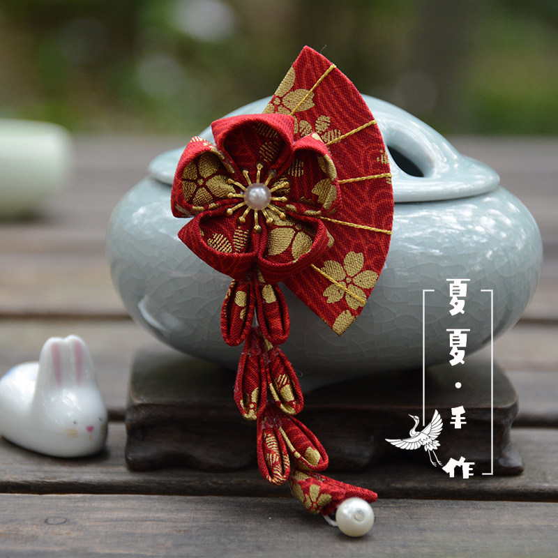 30色可选和风细工扇子流苏发夹汉服和服浴衣发饰