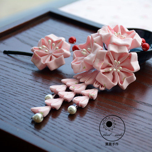 细工夏夏手日式古典汉服头饰和风布花花魁包邮发饰