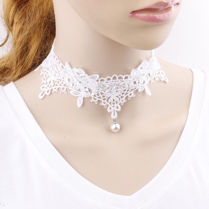 白色蕾丝花边项圈锁骨链韩国短款项链颈带颈圈choker女脖子饰品