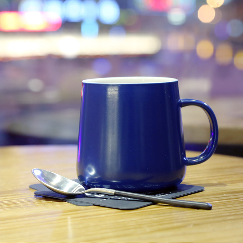 北欧风格纯色马克热卖咖啡杯亚光磨砂深蓝色杯子马克杯
