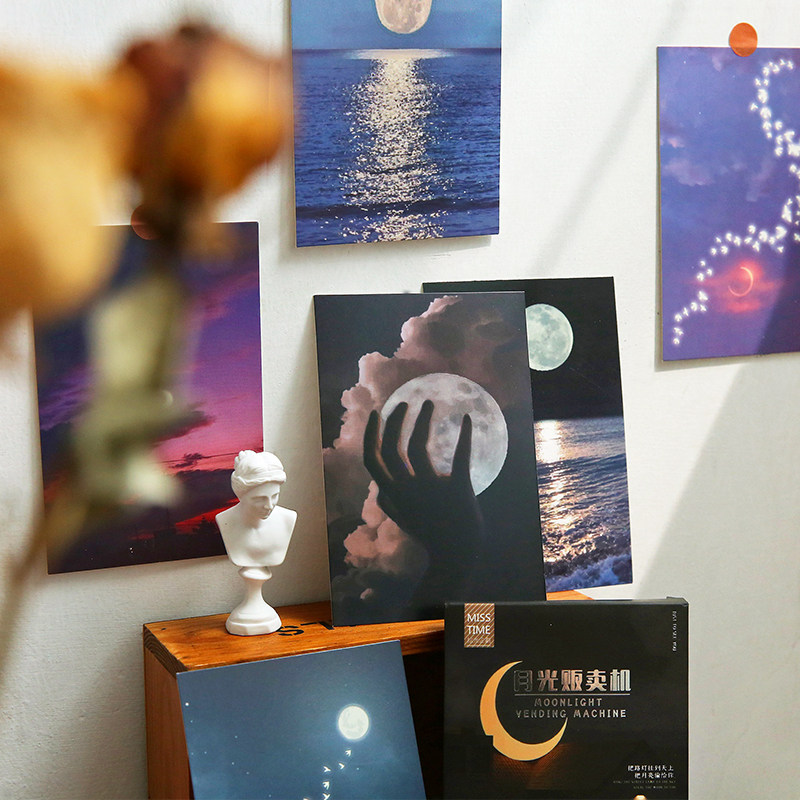 月升王国风景明信片手绘毕业留言纸插画生日装饰感谢ins卡片贺卡