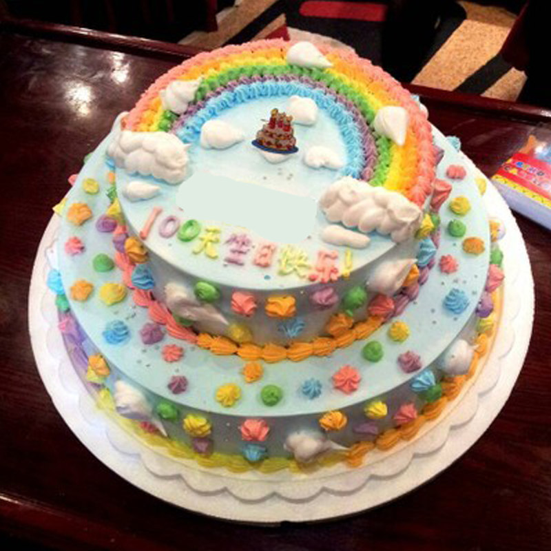 上海儿童宝宝满月百天生日双层彩虹新鲜蛋糕