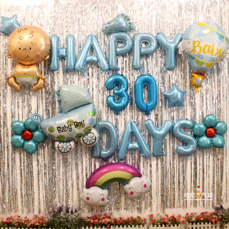 满月宝宝30天布置气球装饰背景酒店客厅场景气球