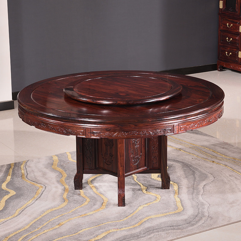餐桌酸枝红木圆桌印尼素面阔叶黄檀圆台非洲实木餐桌