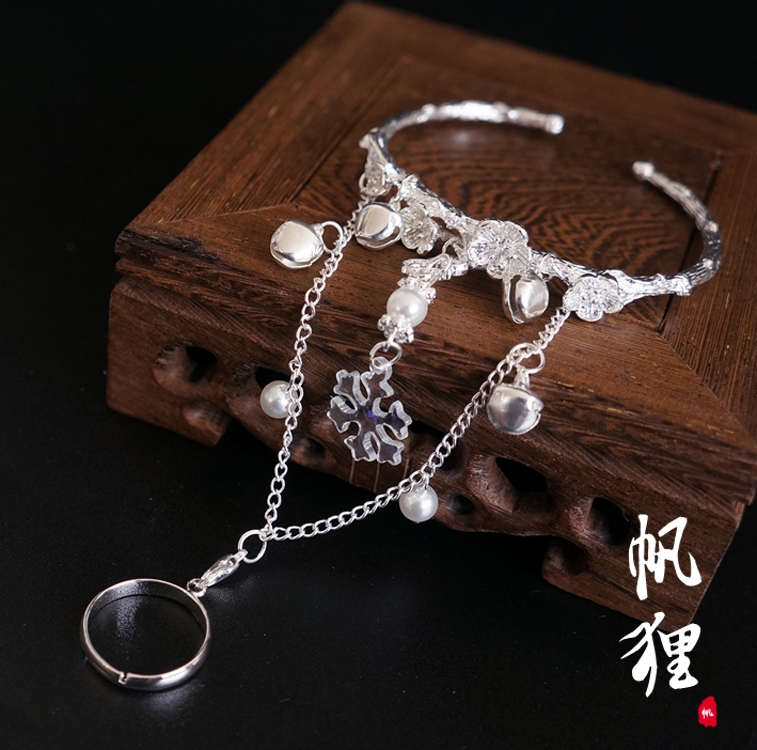 手镯复古原创古风开口戒指铃铛花朵手链汉服手链