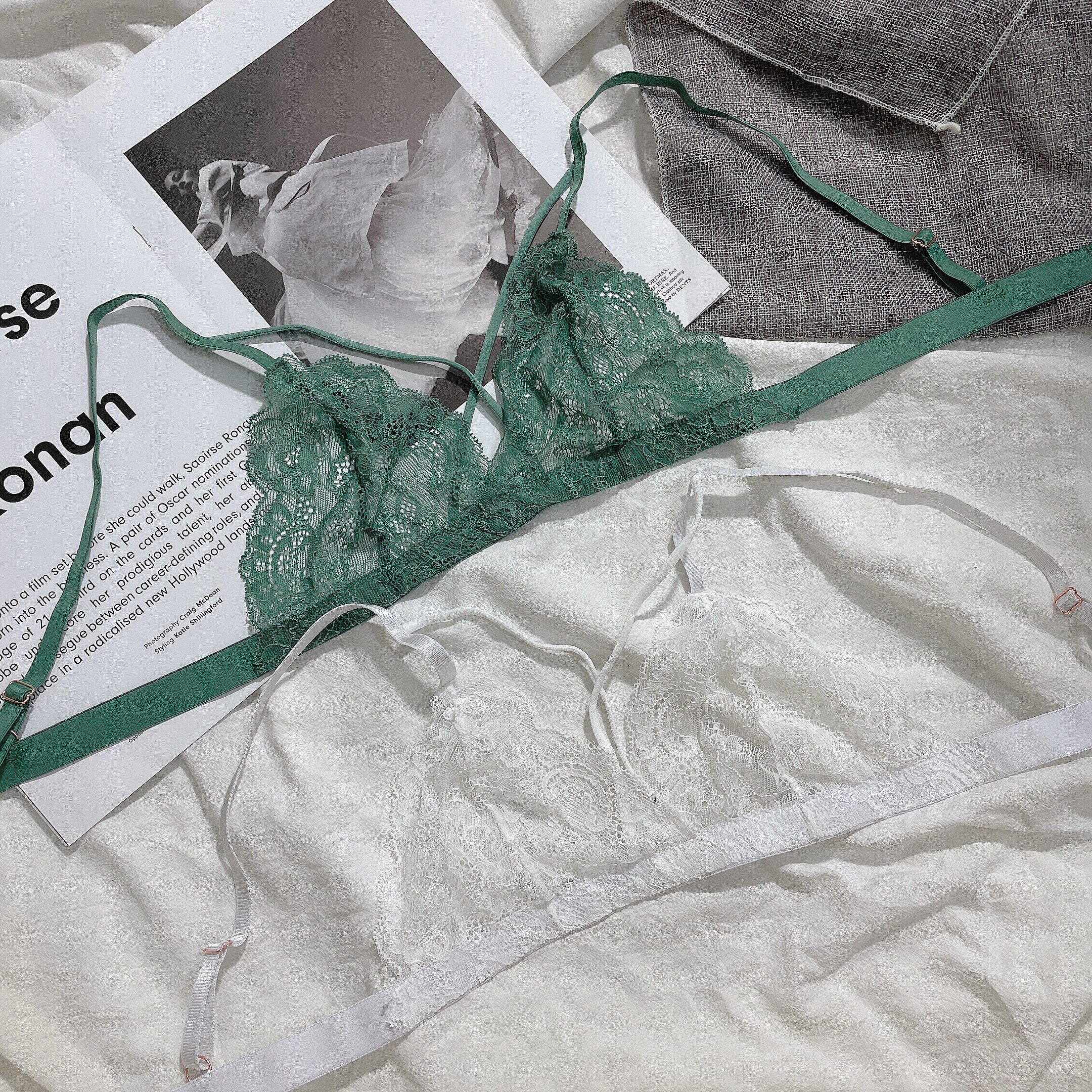 夏季超薄单层蕾丝性感透视无钢圈大码内衣诱人美背文胸透明奶罩