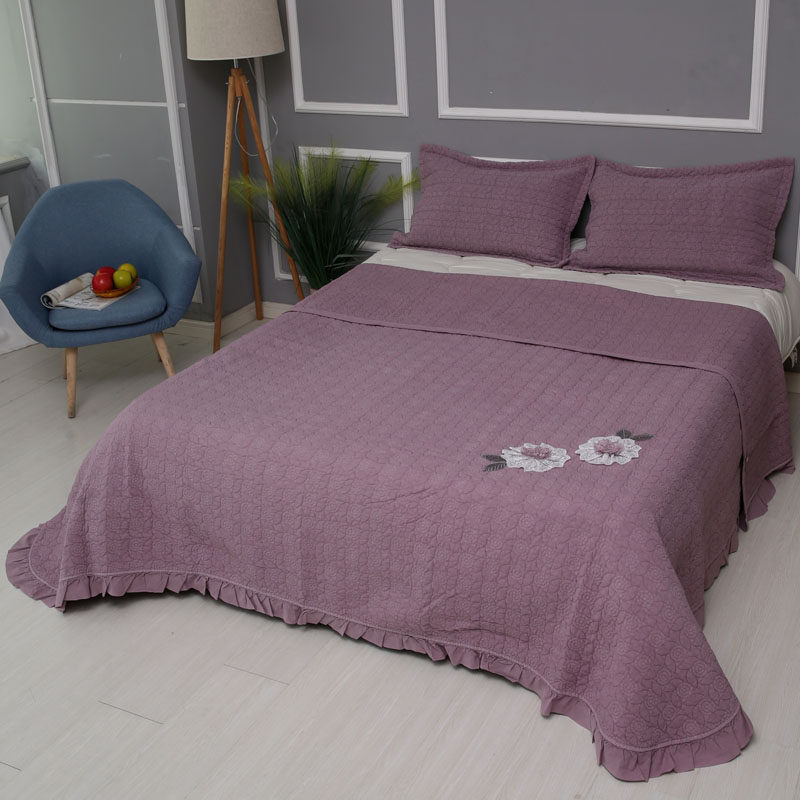 韩国床单三件铺盖全棉绗缝正品韩式床盖纯棉床盖