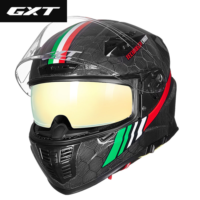 gxt碳纤维摩托车头盔超轻镜片蛇纹全盔机车卡丁摩托车头盔