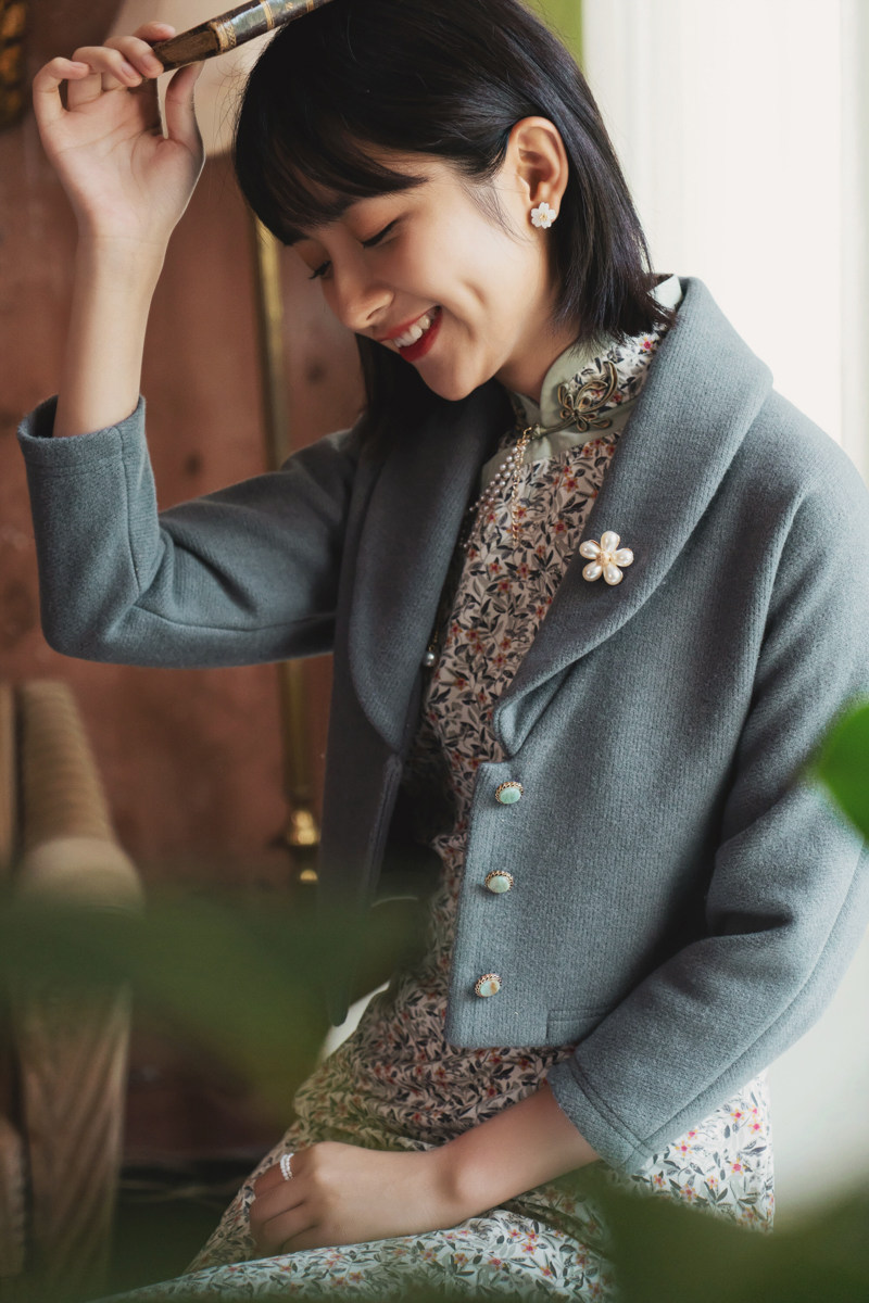 茉茉旗袍 秋冬季九分连袖 民国复古针织开衫毛衣外套 旗袍外搭