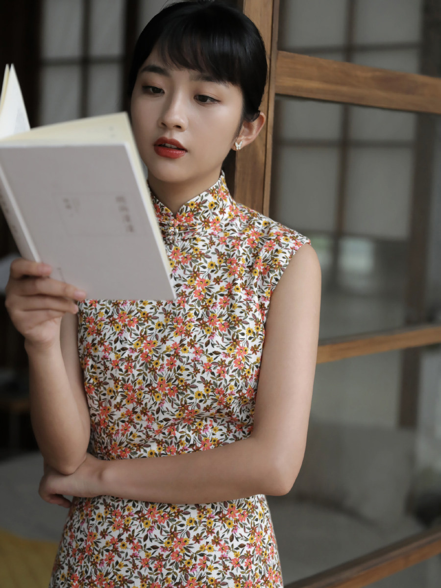 旗袍茉茉7月新品完全无袖拉链长款复古日常旗袍