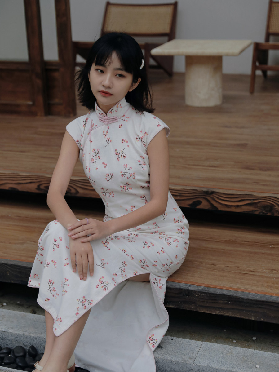 旗袍茉茉5月新品小连袖全开襟中长复古日常旗袍