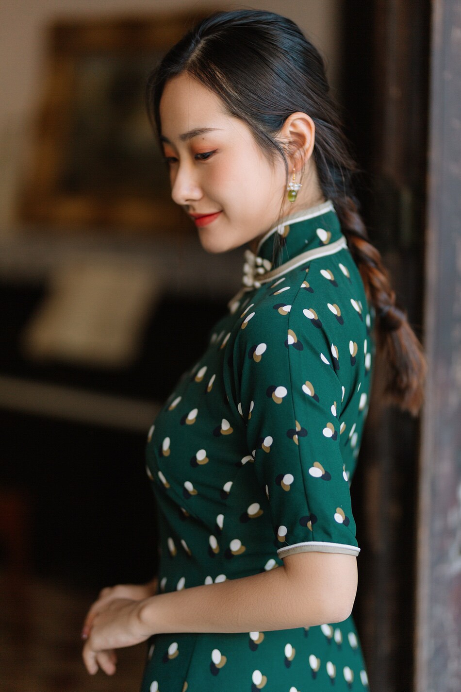 旗袍茉茉春季四分连袖全开开襟中长复古日常旗袍