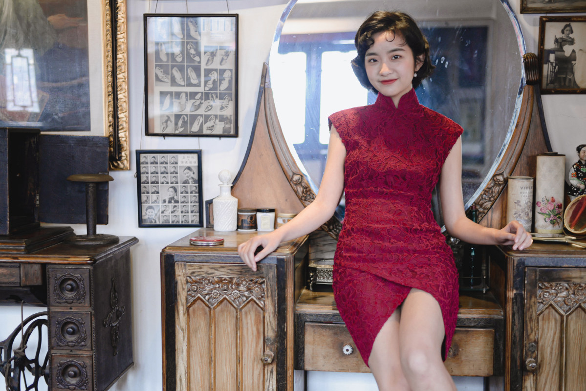 旗袍茉茉盖肩无袖拉链中款复古文艺日常气质连衣裙