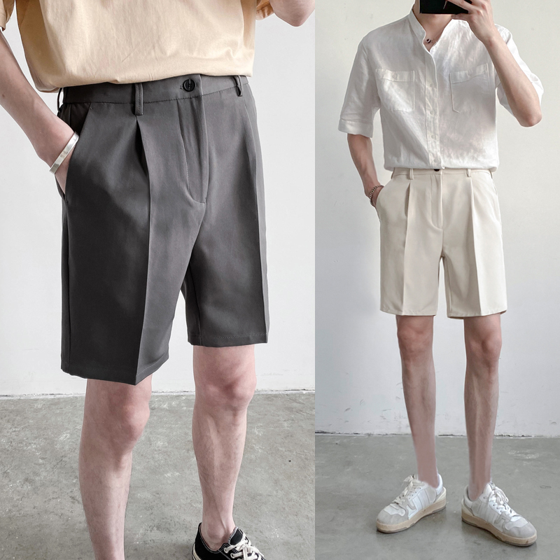 韩版青少年学生过膝短裤夏季潮流男士休闲西装短裤松紧腰五分中裤