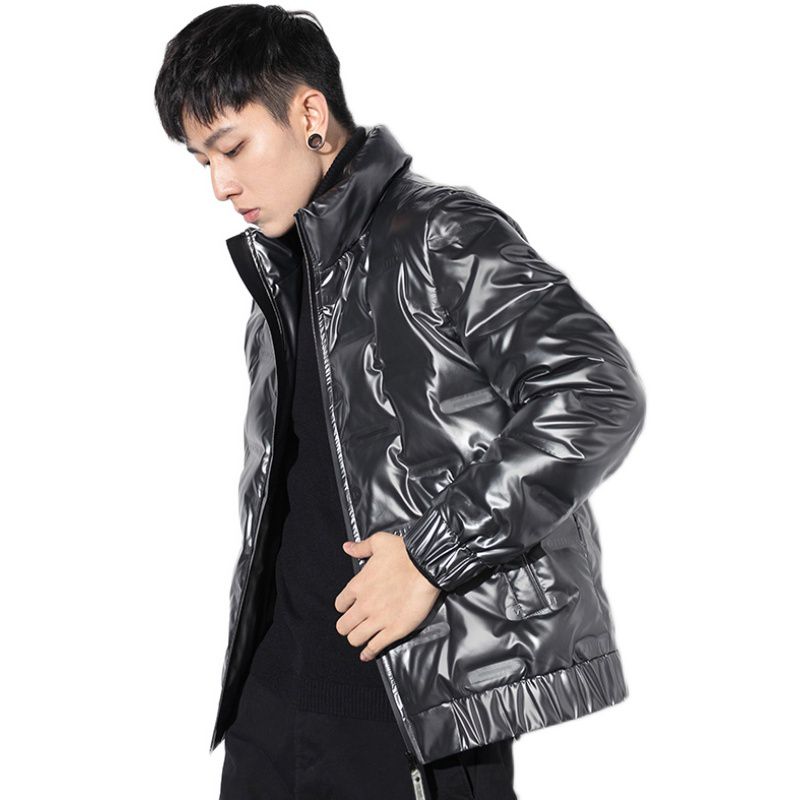 2020新款男装百搭立领冬季保暖亮面羽绒服青年男短款羽绒外套夹克