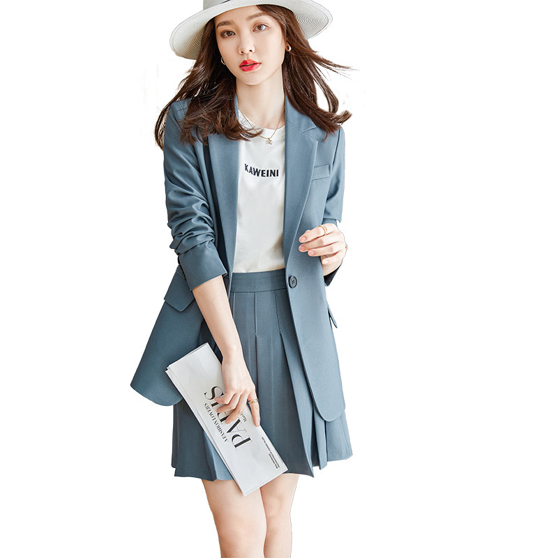 高级百褶裙套装西装外套春秋新款时尚优雅气质职业女裙套装