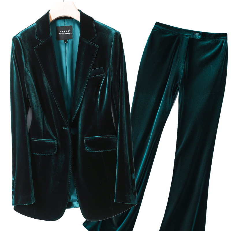 职业春装金丝金丝绒绒面西服西装套装修身正装西装