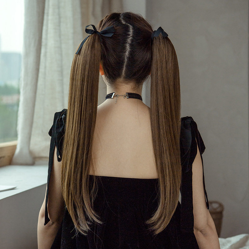 跨境 双马尾假发女长发lolita绑带式日系cos萝莉直发高马尾辫子