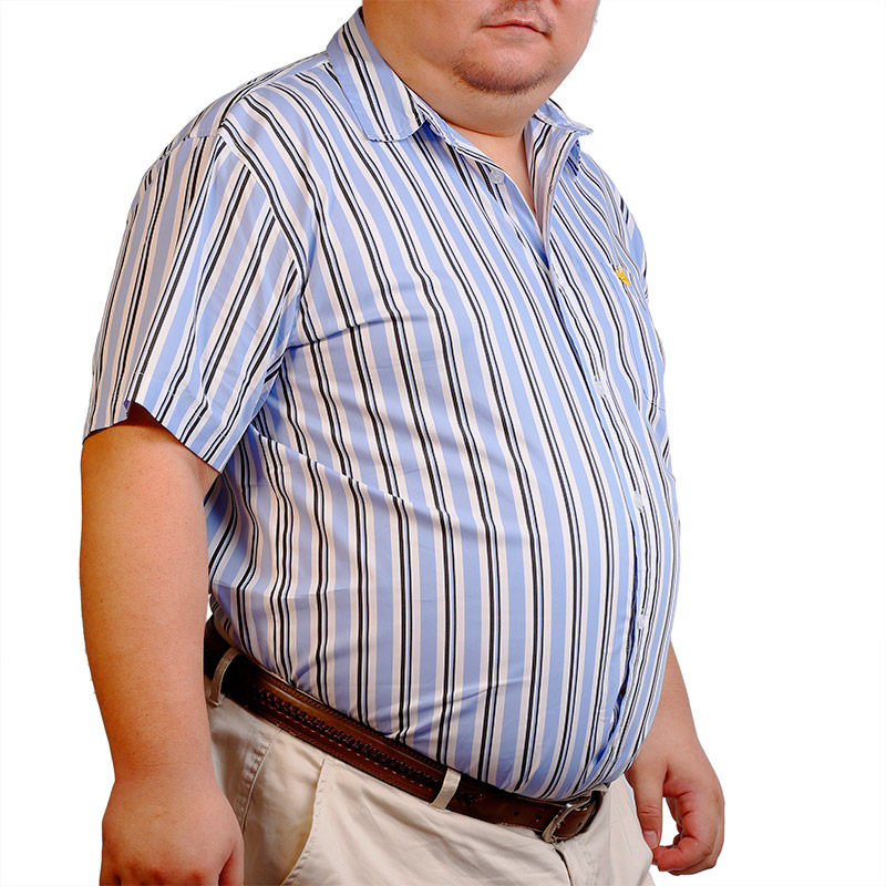 为熊设计纯棉肥大码胖熊爪刺绣彩色方格条纹衬衫