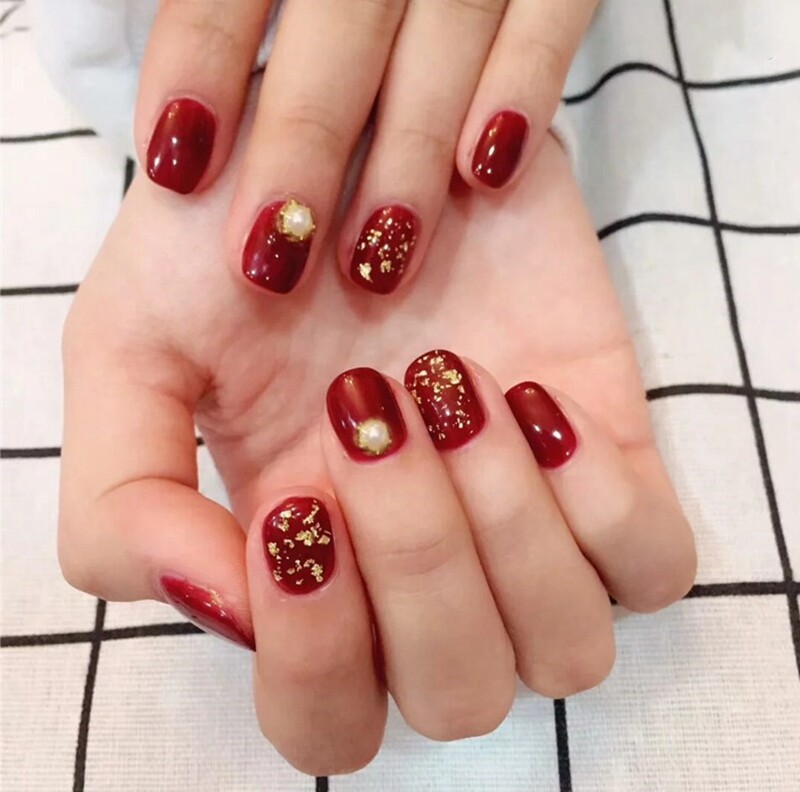 新年成品穿戴贴片指甲美甲装饰金箔短款金珠美甲工具