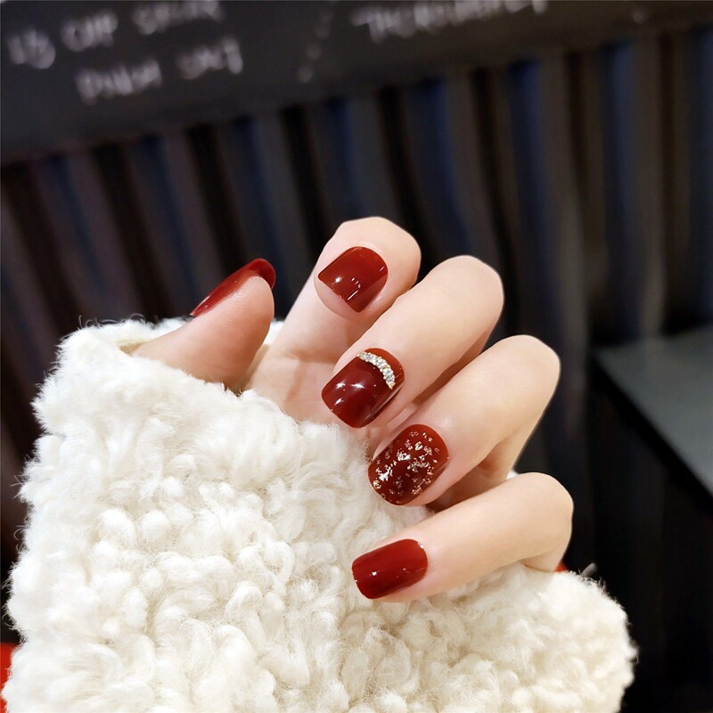 网红吉祥如意短款新年新娘指甲贴片美甲成品穿戴美甲工具