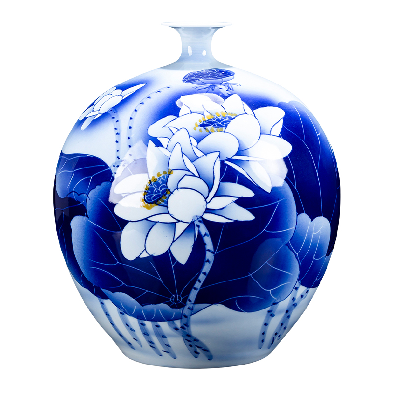 景德镇陶瓷手绘青花瓷花瓶石榴客厅插花家居装饰工艺品瓷器花瓶