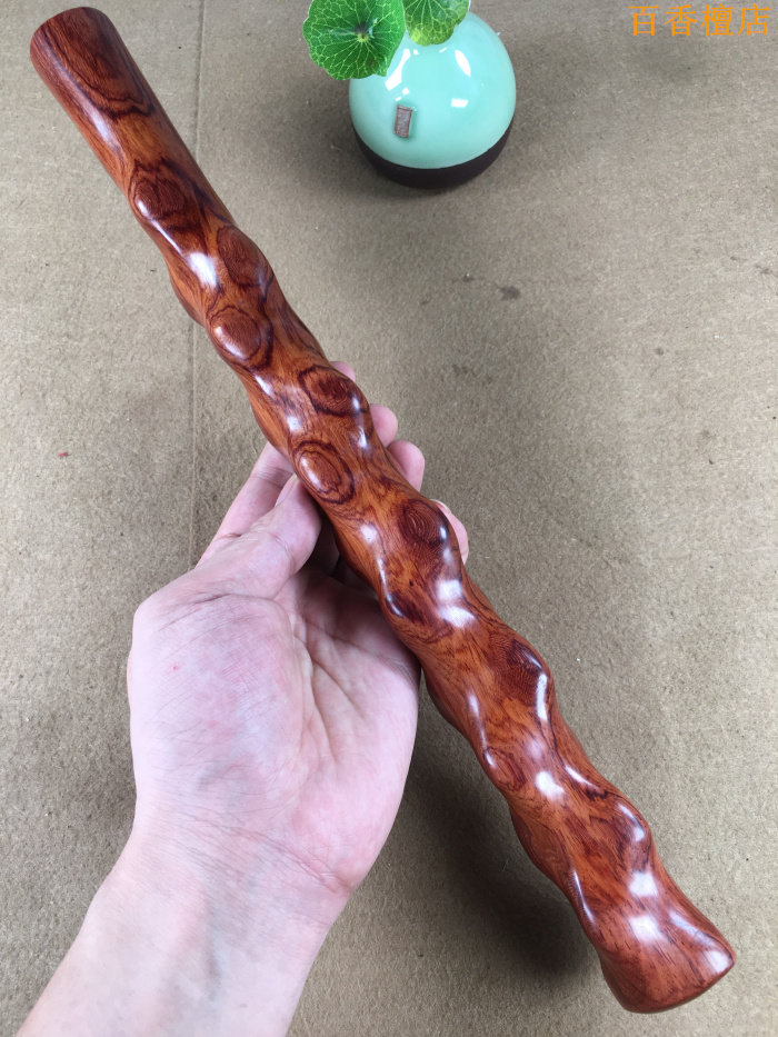 紫檀鬼脸把玩棍原木料木棒擀面杖海南黄花梨防身木雕