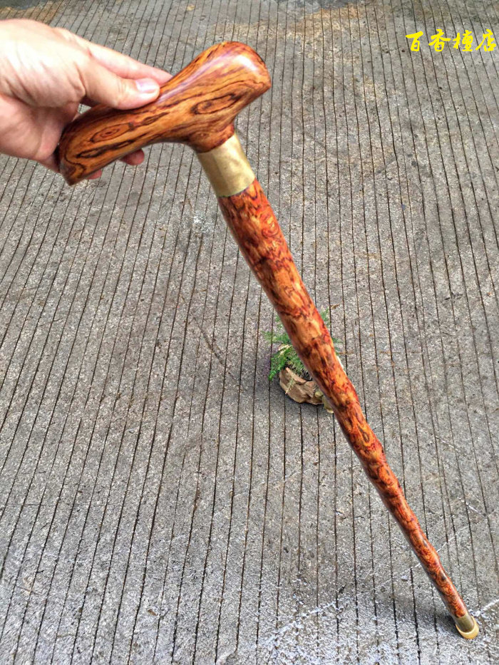 助行海南黄花梨拐杖老人人用品海黄虎纹鬼脸手杖木雕