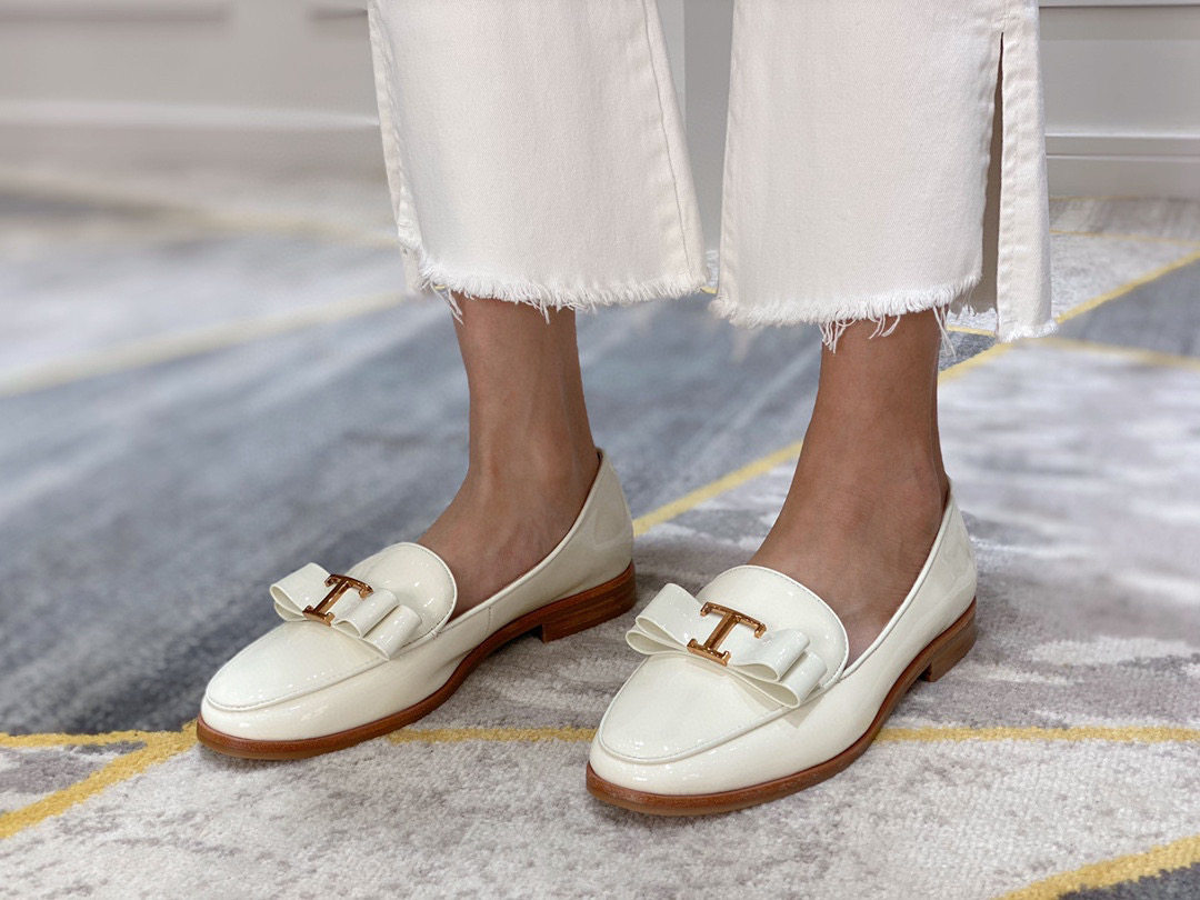 纯原ks乐福鞋圆头蝴蝶结亮面低跟舒适真皮工作单鞋