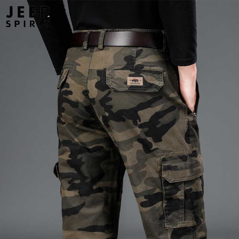 JEEP吉普秋冬迷彩工装裤男宽松直筒男士棉布休闲裤加绒加厚长裤男